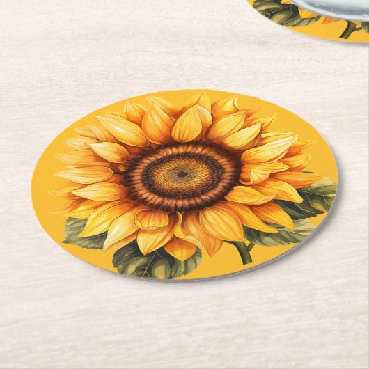 Zonnebloemen Ronde Kartonnen Onderzetter (Gebogen)