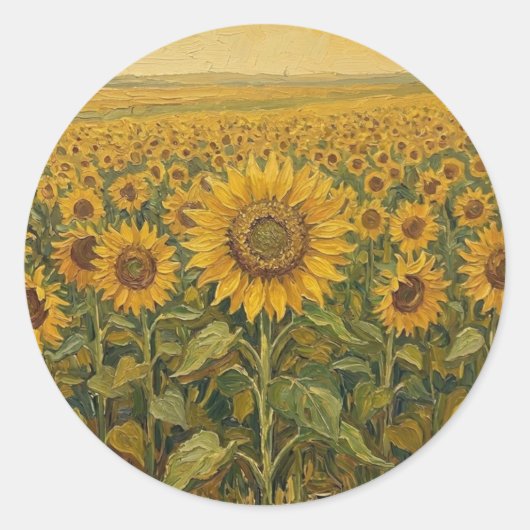 Zonnebloemen Ronde Sticker (Voorkant)