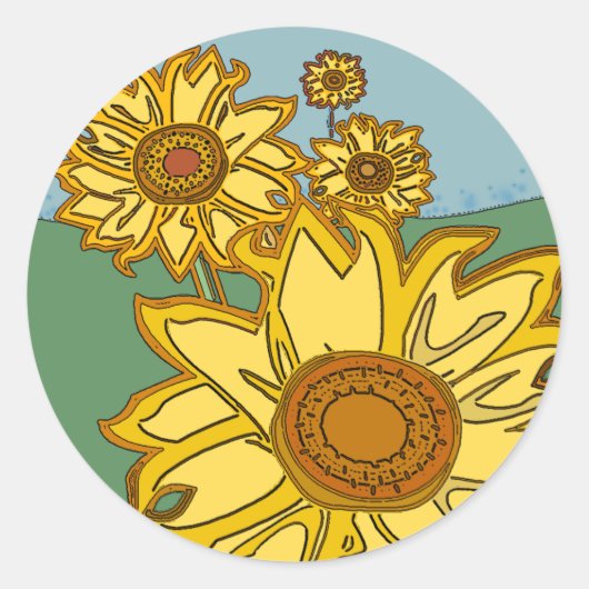 Zonnebloemen Ronde Sticker (Voorkant)
