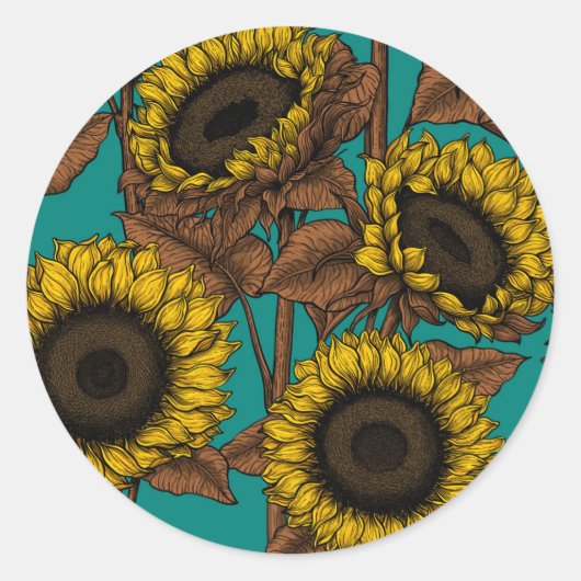Zonnebloemen Ronde Sticker (Voorkant)