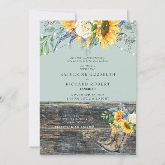 Zonnebloemen Rood Boots Licht Uitnodiging (Voorkant)