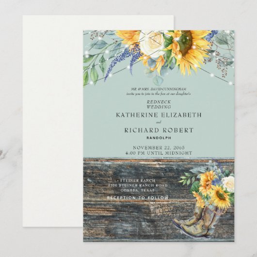 Zonnebloemen Rood Boots Licht Uitnodiging (Voorkant / Achterkant)