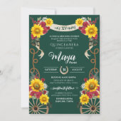 Zonnebloemen Rood Emerald Charro Quinceanera Kaart (Voorkant)