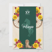 Zonnebloemen Rood Emerald Charro Quinceanera Kaart (Achterkant)