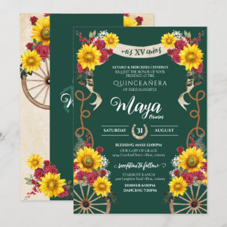 Zonnebloemen Rood Emerald Charro Quinceanera Kaart