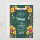 Zonnebloemen Rood Emerald Charro Quinceanera Kaart (Voorkant)