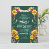 Zonnebloemen Rood Emerald Charro Quinceanera Kaart (Staand voorkant)