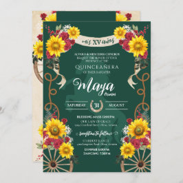 Zonnebloemen Rood Emerald Charro Quinceanera Kaart