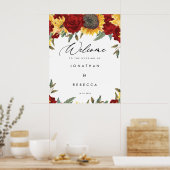 zonnebloemen rood floreel welkomstteken poster (Keuken)