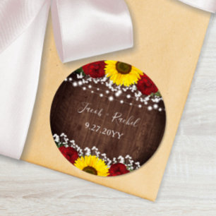 Zonnebloemen Rood Roses String Lights Wedding Ronde Sticker