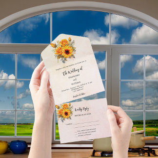 Zonnebloemen roos gouden bruiloft uitnodiging RSVP