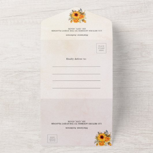 Zonnebloemen roos gouden verjaardag RSVP All In One Uitnodiging (Buitenkant)