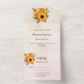Zonnebloemen roos gouden verjaardag RSVP All In One Uitnodiging (Binnen)