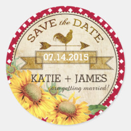 Zonnebloemen Rooster Rustic Save the Date Label