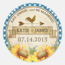 Zonnebloemen Rooster Rustiek Bruiloft Label
