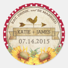 Zonnebloemen Rooster Rustiek Bruiloft Label