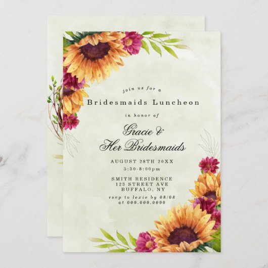 Zonnebloemen Roze Bridesmaids Luncheon Invitations (Voorkant / Achterkant)