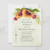 Zonnebloemen Roze Floral Brunch & Bubble Invites Kaart (Voorkant)