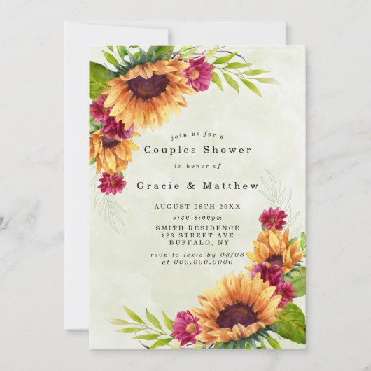 Zonnebloemen Roze Florals Couples Shower Invitatio (Voorkant)