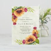 Zonnebloemen Roze Florals Couples Shower Invitatio (Staand voorkant)