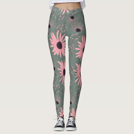 Zonnebloemen Roze hand, gebotteld Leggings (Voorkant)