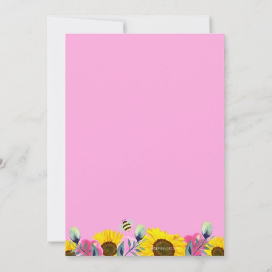 Zonnebloemen Roze Rozen Sweet Bee Meisje Baby show Kaart (Achterkant)