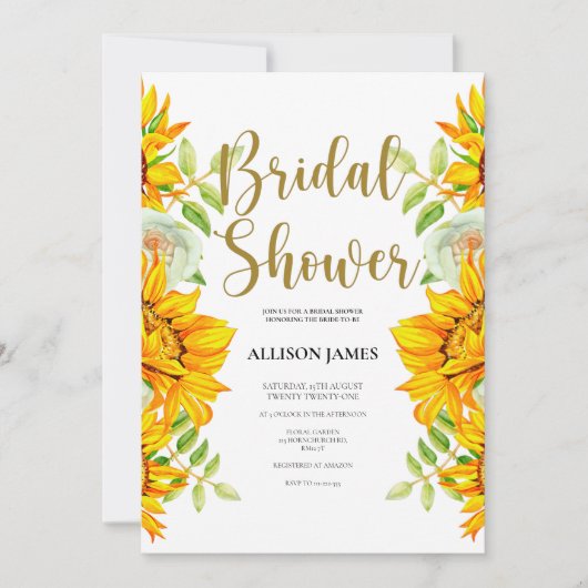 Zonnebloemen Rozen Bridal Shower Invitation Kaart (Voorkant)