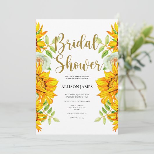 Zonnebloemen Rozen Bridal Shower Invitation Kaart (Staand voorkant)