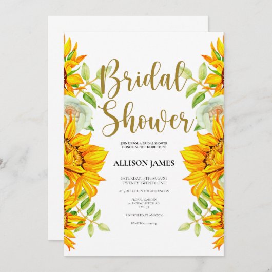 Zonnebloemen Rozen Bridal Shower Invitation Kaart (Voorkant / Achterkant)