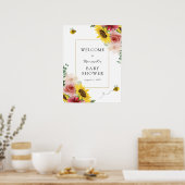 Zonnebloemen, Rozen en Bijen Baby Shower Welkom Poster (Keuken)