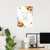 Zonnebloemen, Rozen en Bijen Baby Shower Welkom Poster (Thuiskantoor)