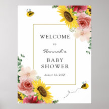 Zonnebloemen, Rozen en Bijen Baby Shower Welkom