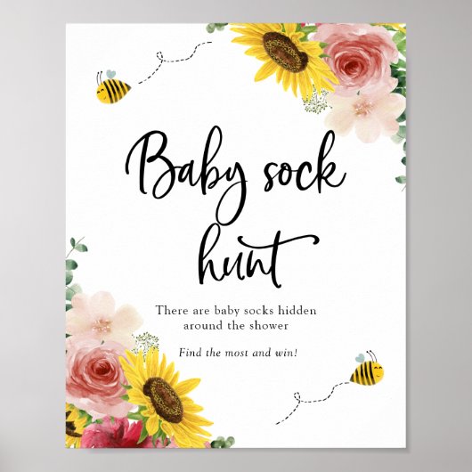 Zonnebloemen, Rozen en bijen Baby Sock Hunt Poster (Voorkant)