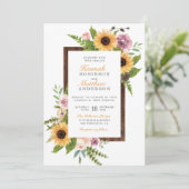 Zonnebloemen, Rozen en Rustisch hout | Landhuwelij Kaart (Staand voorkant)