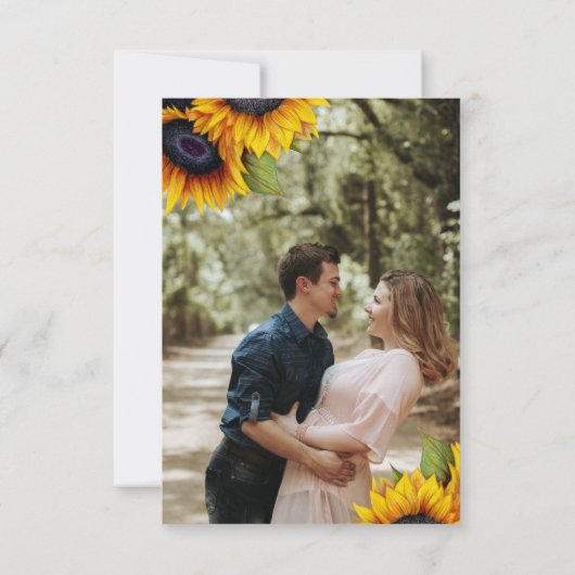 Zonnebloemen rozen FOTO trouwplannen gewijzigd Save The Date (Achterkant)