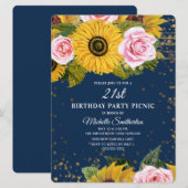 Zonnebloemen Rozen Gold Glitter 21ste verjaardag I Kaart (Voorkant / Achterkant)