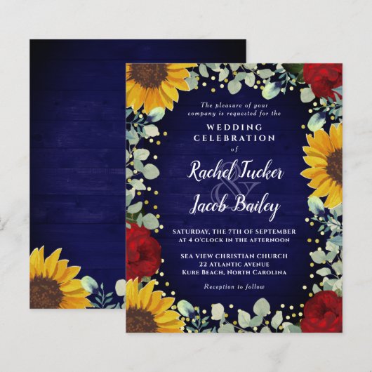 Zonnebloemen Rozen Gold Stippen Blue Weddenschap (Voorkant / Achterkant)