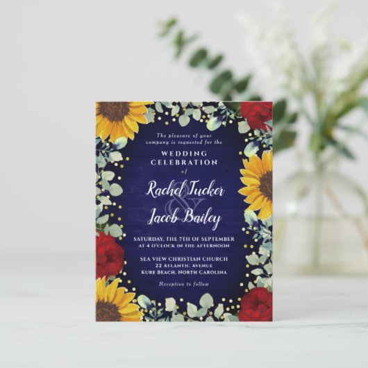 Zonnebloemen Rozen Gold Stippen Blue Weddenschap (Staand voorkant)