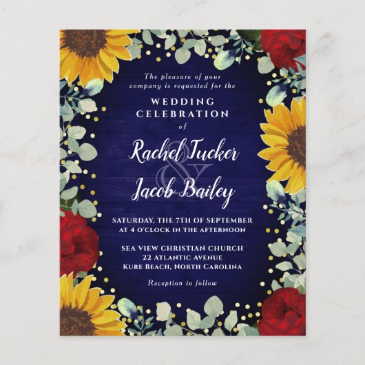 Zonnebloemen Rozen Gold Stippen Blue Weddenschap (Voorkant)