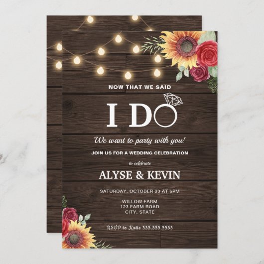 Zonnebloemen, Rozen, lampjes en Barnwood I DO BBQ Kaart (Voorkant / Achterkant)