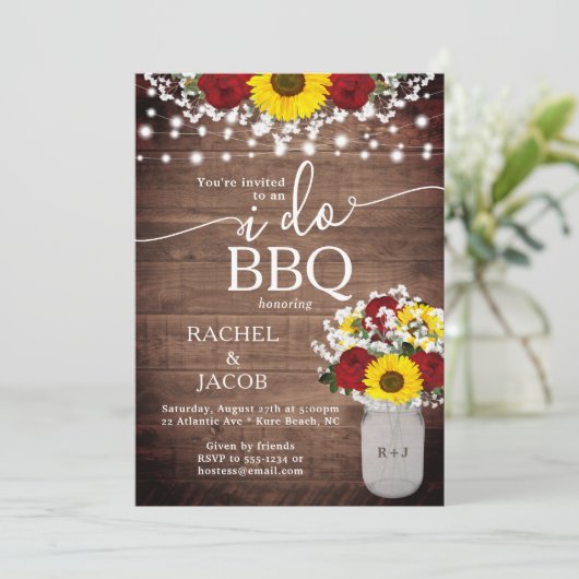 Zonnebloemen Rozen Mason Jar I Do BBQ Verloving Kaart (Staand voorkant)