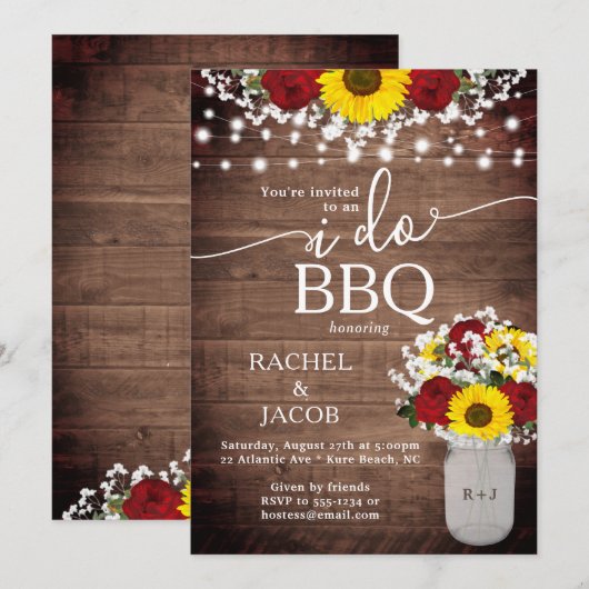 Zonnebloemen Rozen Mason Jar I Do BBQ Verloving Kaart (Voorkant / Achterkant)