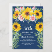 Zonnebloemen Rozen Navy Blue 30th Birthday Kaart (Voorkant)