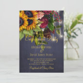 Zonnebloemen rozen rustieke marine bordeaux verlov kaart (Staand voorkant)