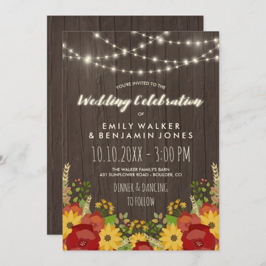 Zonnebloemen Rozen Slingerlichten Rustieke Schuur  Kaart (Voorkant / Achterkant)