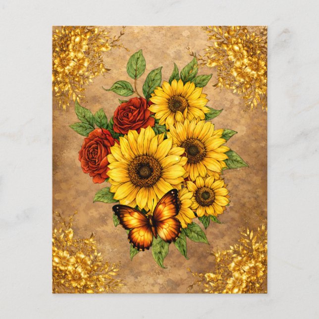 Zonnebloemen Rozen Vlinder Decoupage & Scrapbook  (Voorkant)