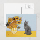 Zonnebloemen - Russische blauwe kat Briefkaart (Voorkant / Achterkant)