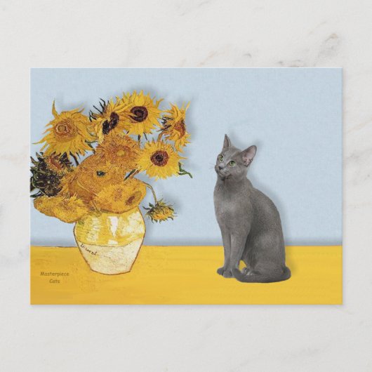 Zonnebloemen - Russische blauwe kat Briefkaart (Voorkant)