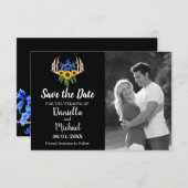 Zonnebloemen Rustic Antlers Floral Wedding Save The Date (Voorkant / Achterkant)
