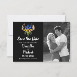 Zonnebloemen Rustic Antlers Floral Wedding Save The Date